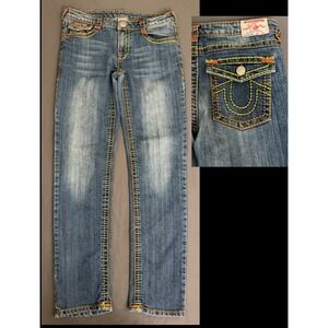 True Religion Joey Jeans Womens Size 30 Straight Leg Mid Rise Thick Stitching